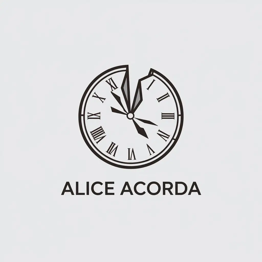 LOGO Design for Alice Acorda Minimalistic Clock Broken Symbol on Clear Background