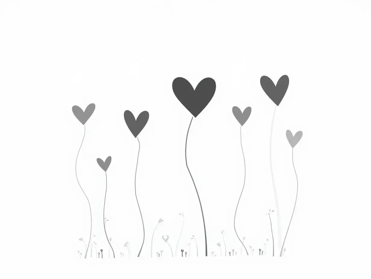 Various Sizes of Rising Hearts in Black and White Illustration