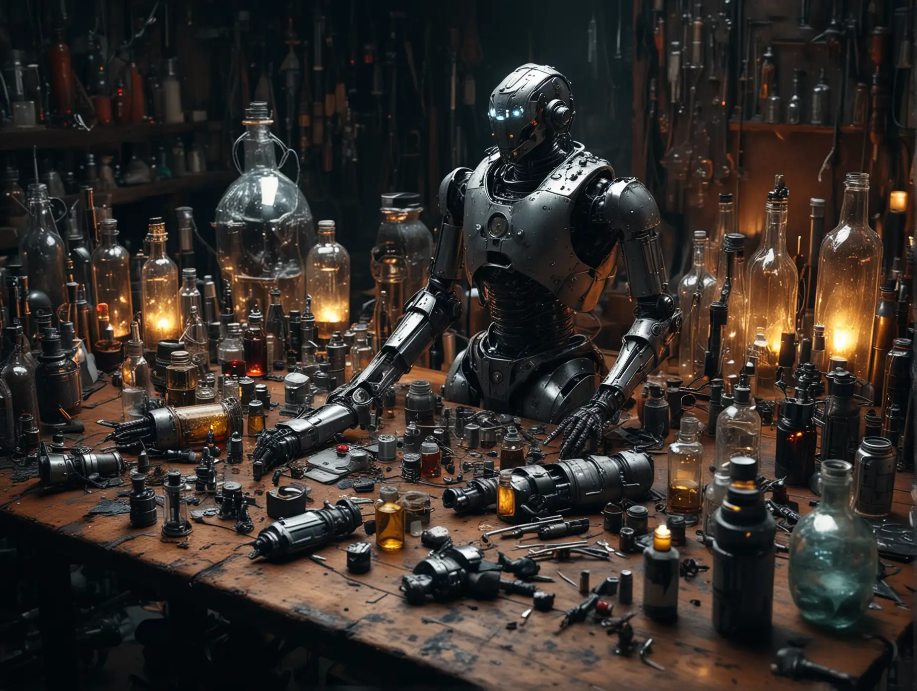 Cybernetic-Lab-Investigation-with-Medieval-Armor-and-Messy-Table