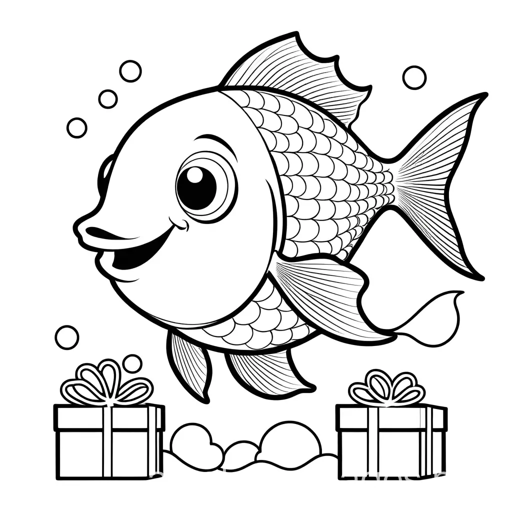 Smiling-Fish-with-Christmas-Presents-Coloring-Page-for-Toddlers