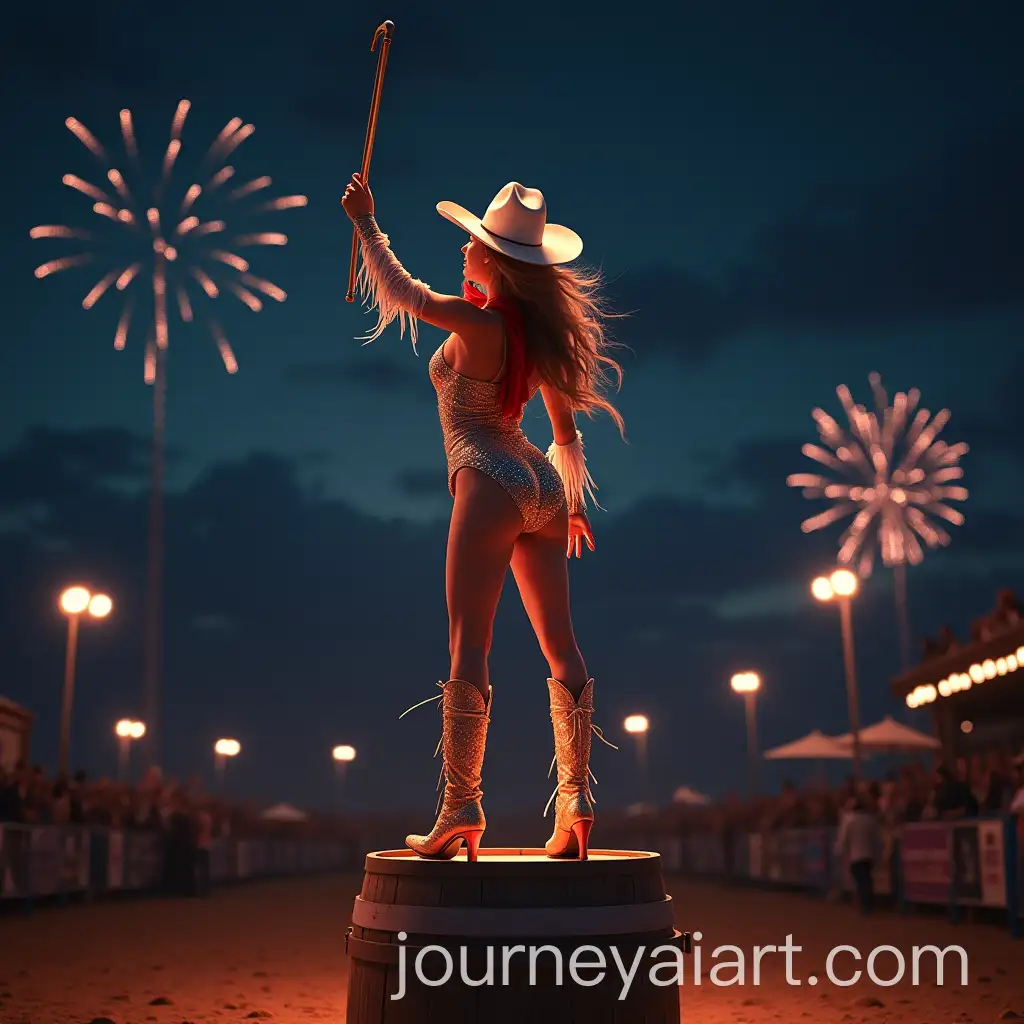 Blind-Female-Cowgirl-in-Glittering-Western-Burlesque-Outfit-Performing-at-Night-Rodeo