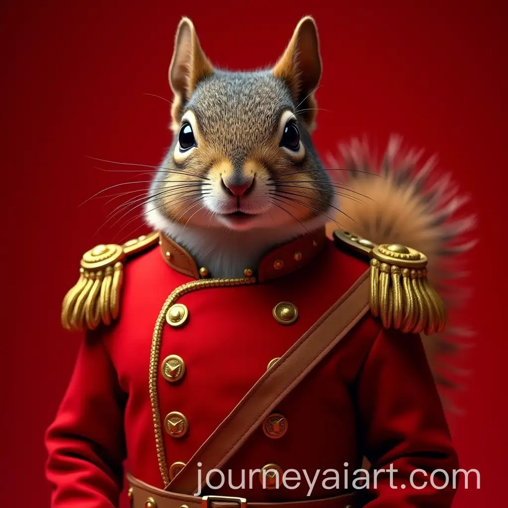Regal-Squirrel-in-Red-Generals-Coat-with-Golden-Shoulder-Straps