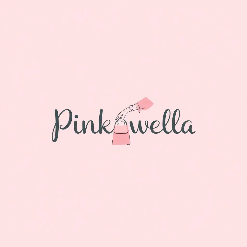 LOGO Design for Pinkowella Elegant Handwritten Font with Pastel Pink and Handbag Symbolism