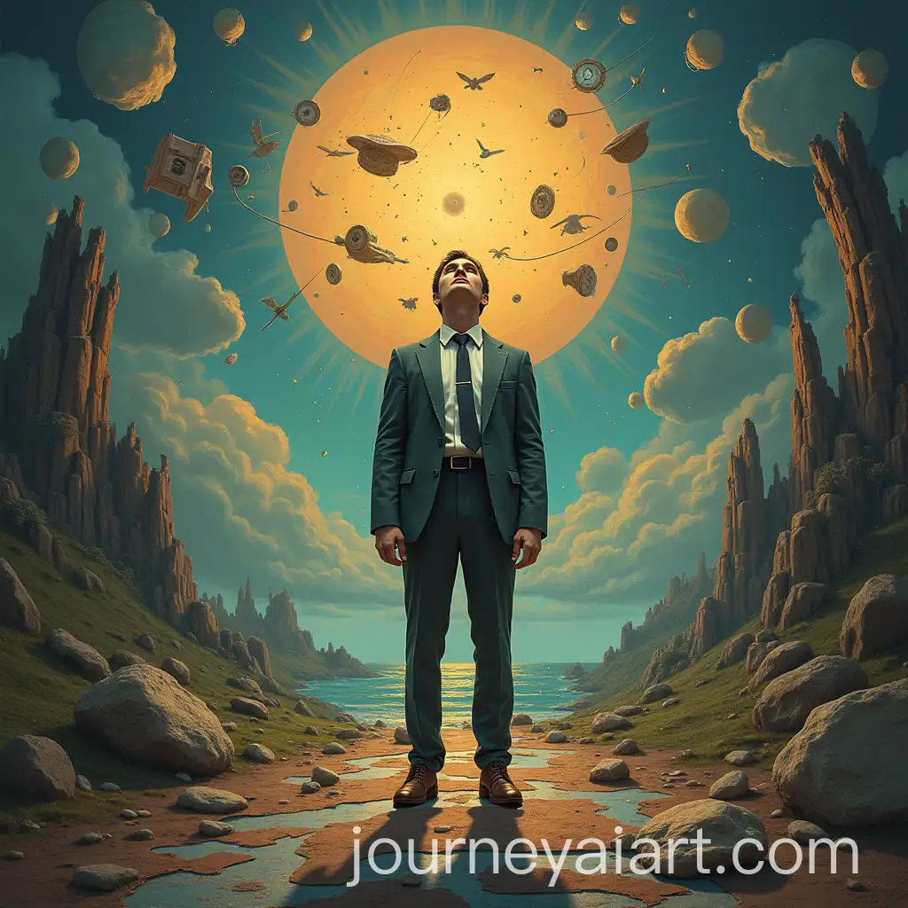 Surreal-Album-Cover-Featuring-a-Confused-Man-Floating-with-IlluminatiInspired-Details