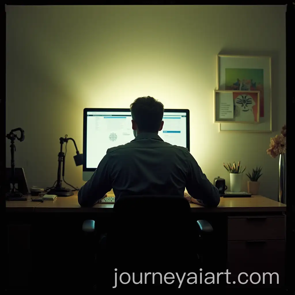 Nostalgic-Back-View-of-a-Man-Working-at-a-Computer
