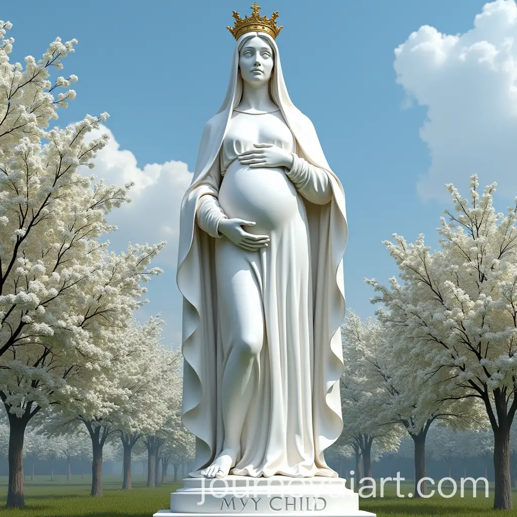Elegant-White-Marble-Statue-of-the-Blessed-Virgin-Mary-with-a-Crown