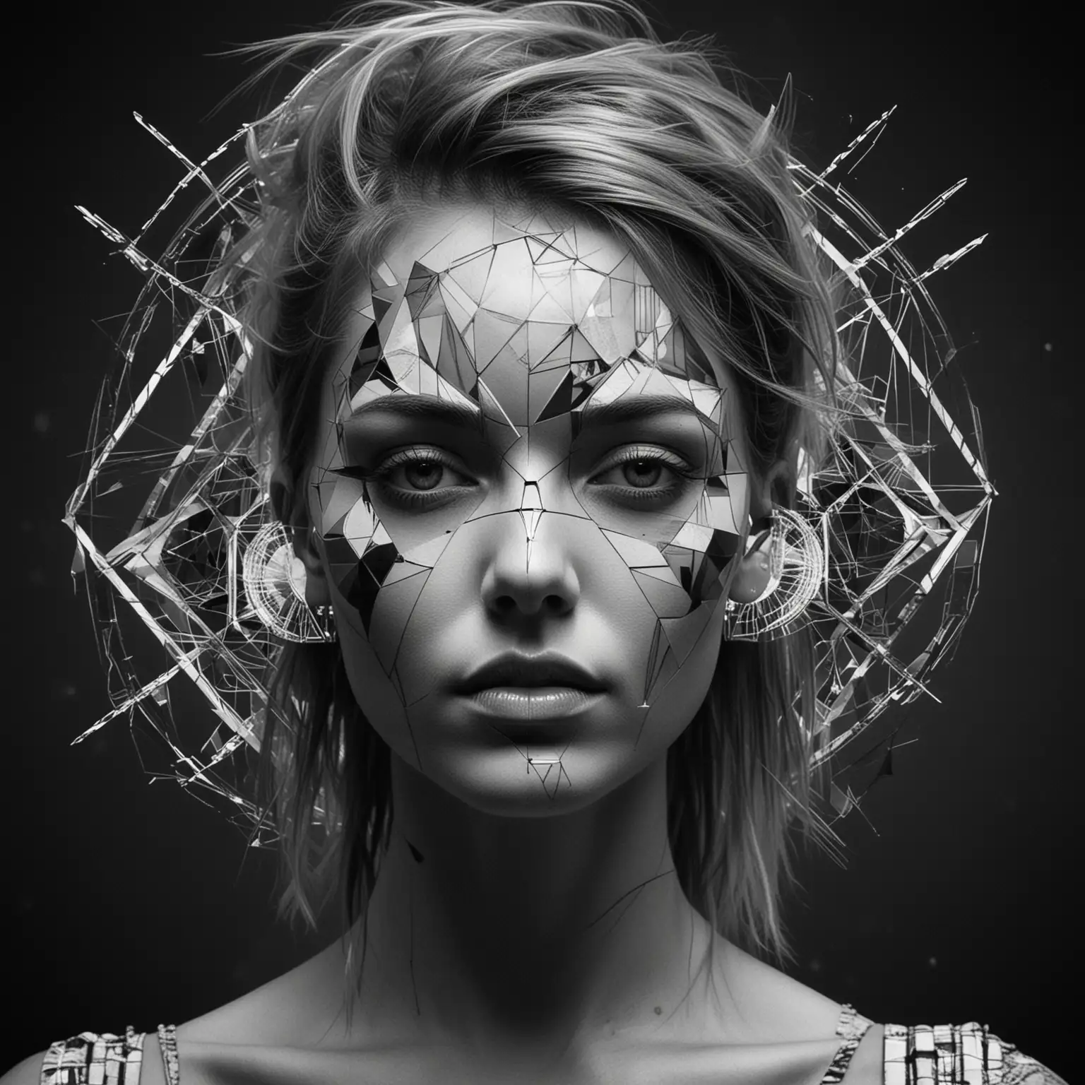 Black and White Geometric Solar Punk Female Portrait