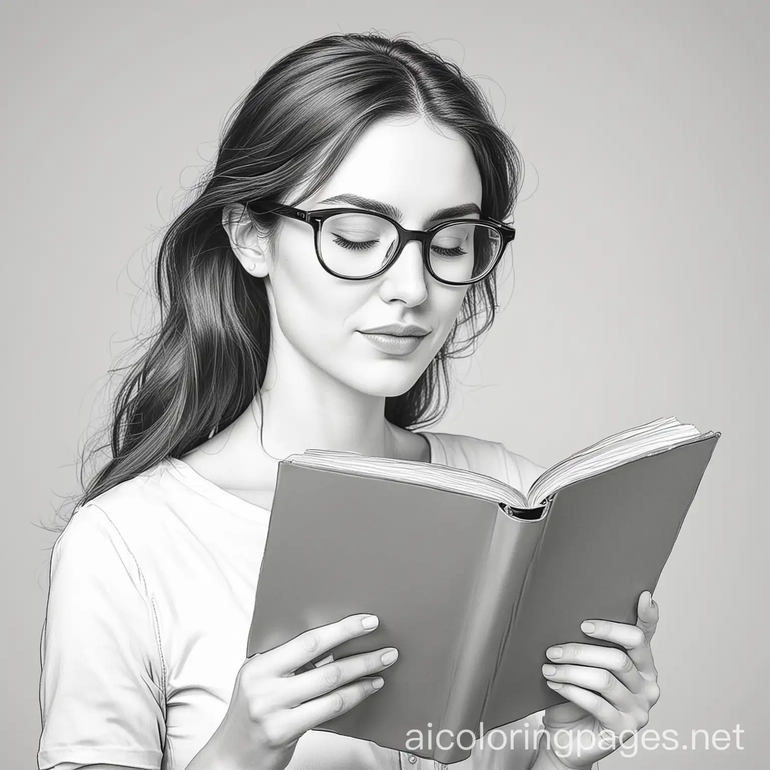 Brunette-Woman-Reading-Book-Coloring-Page