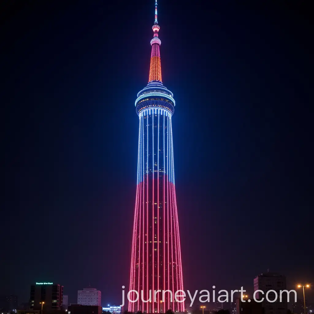 Neon-LED-Lights-Wrapped-Around-Milad-Tower-in-Tehran-Iran