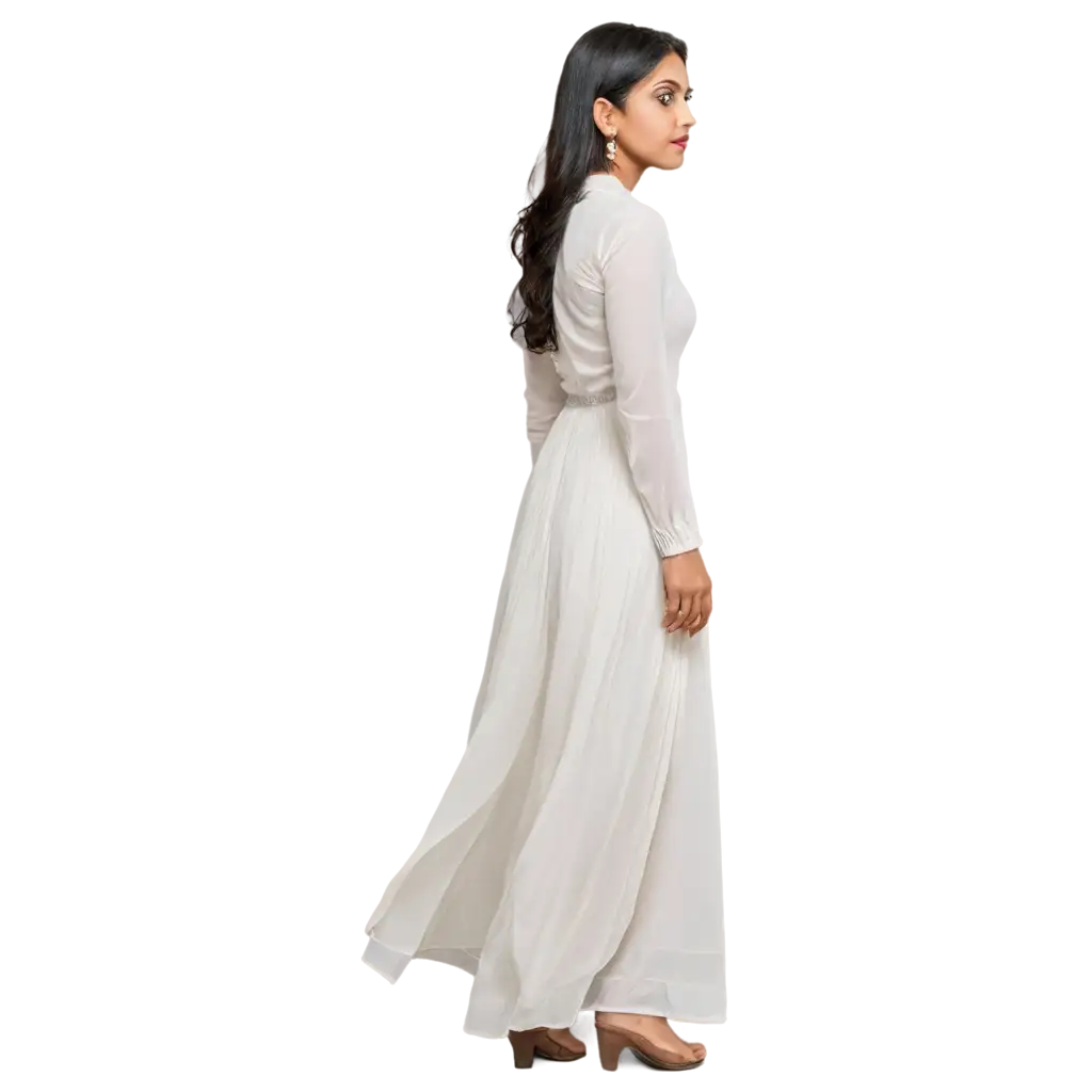 Realistic-PNG-Image-of-an-Indian-Young-Woman-in-a-White-FullSleeved-Dress-and-Salwar-HighQuality-Back-Pose