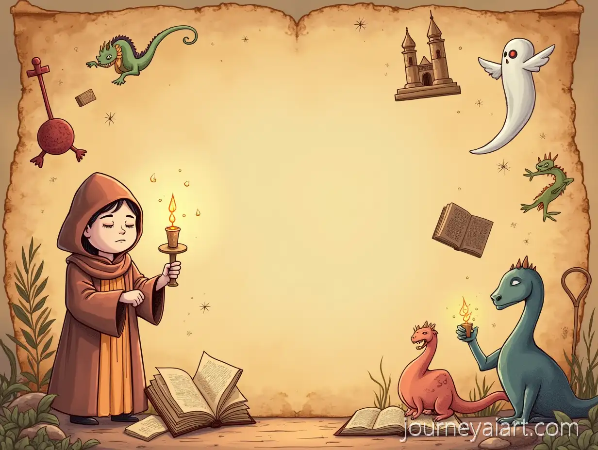 Whimsical-Medieval-Storyteller-YouTube-Banner-with-Mythical-Creatures-and-Ancient-Relics