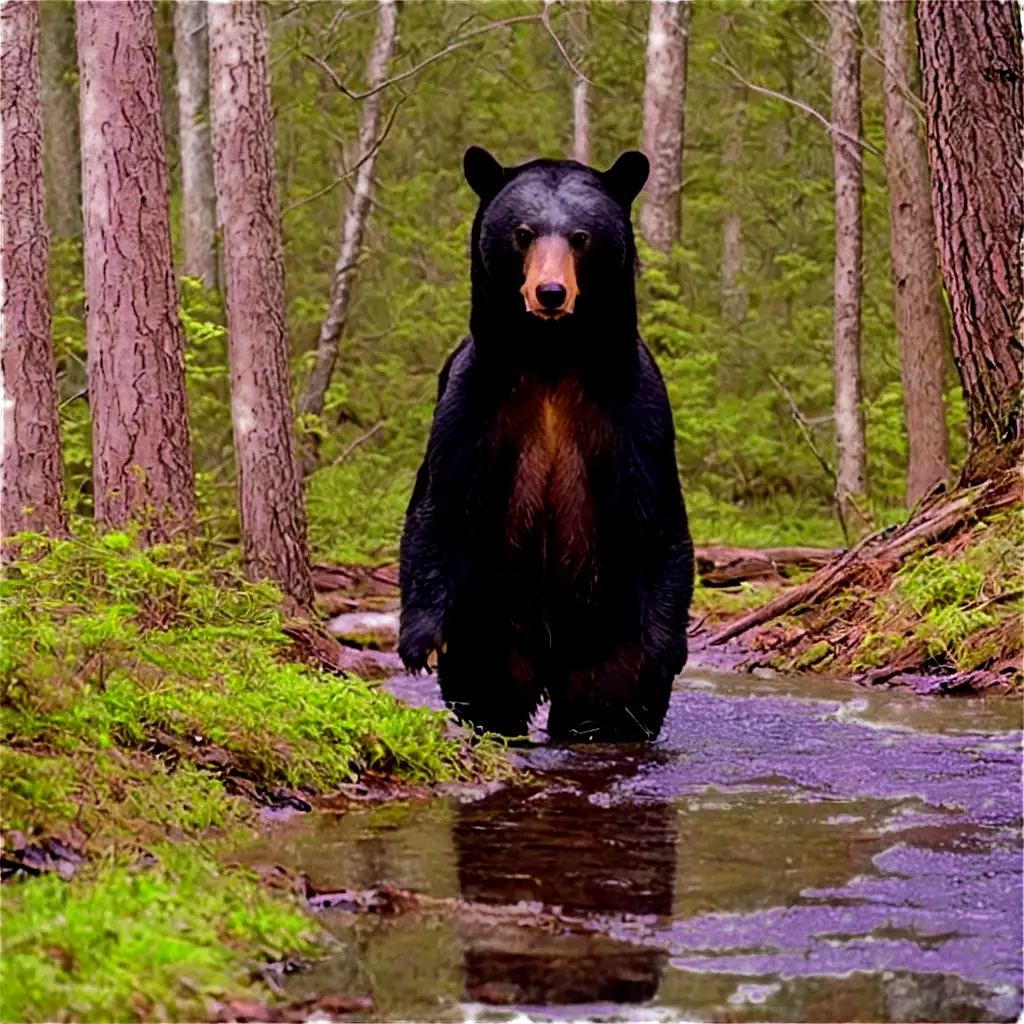 Bear in the woods with water