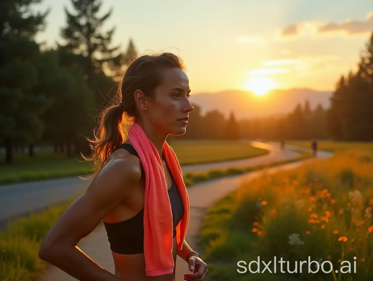 Determined-Runner-in-Morning-Park-with-Towel-and-Mountain-View