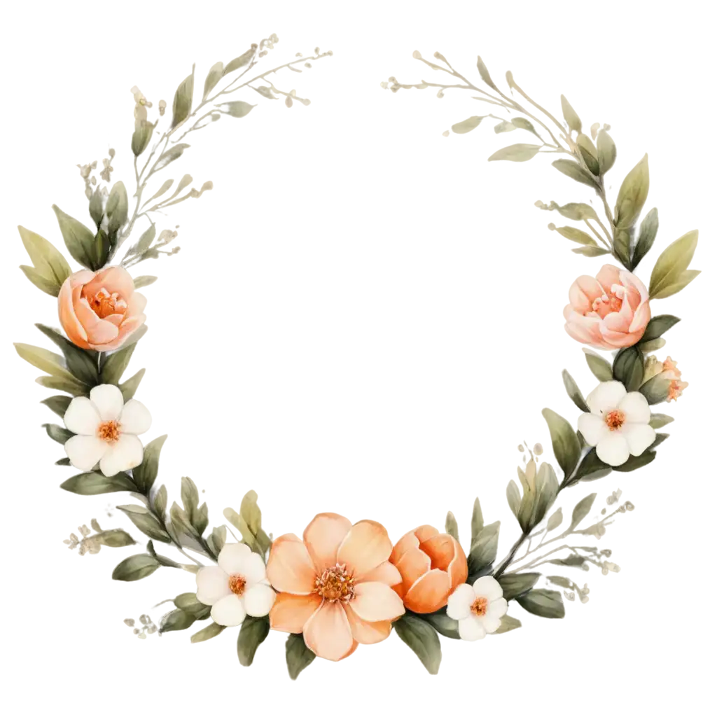 Beautiful-PNG-Floral-Wreath-with-Peach-and-White-Flowers-and-Butterflies