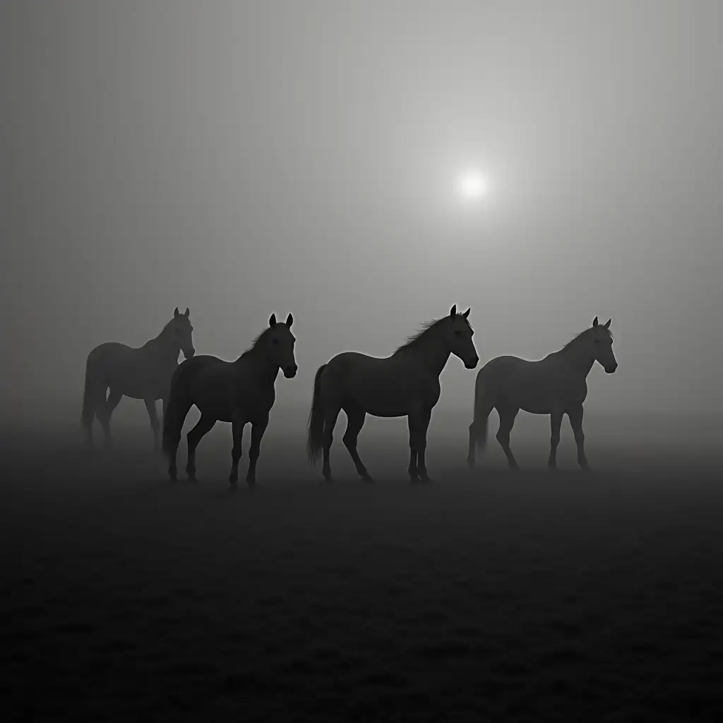 Mysterious-Black-and-White-Horses-in-the-Mist