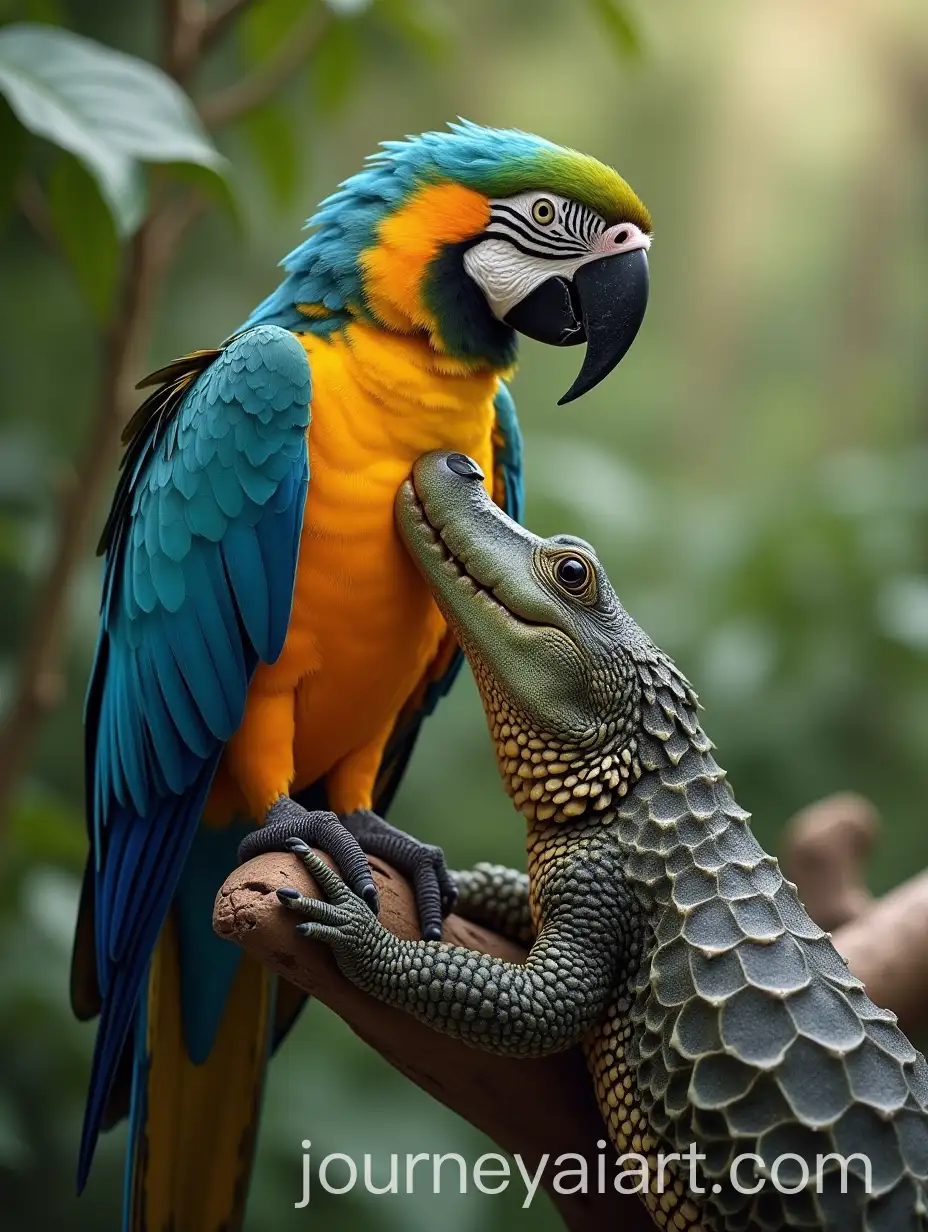 Parrot-and-Crocodile-Interaction-in-a-Tropical-Setting