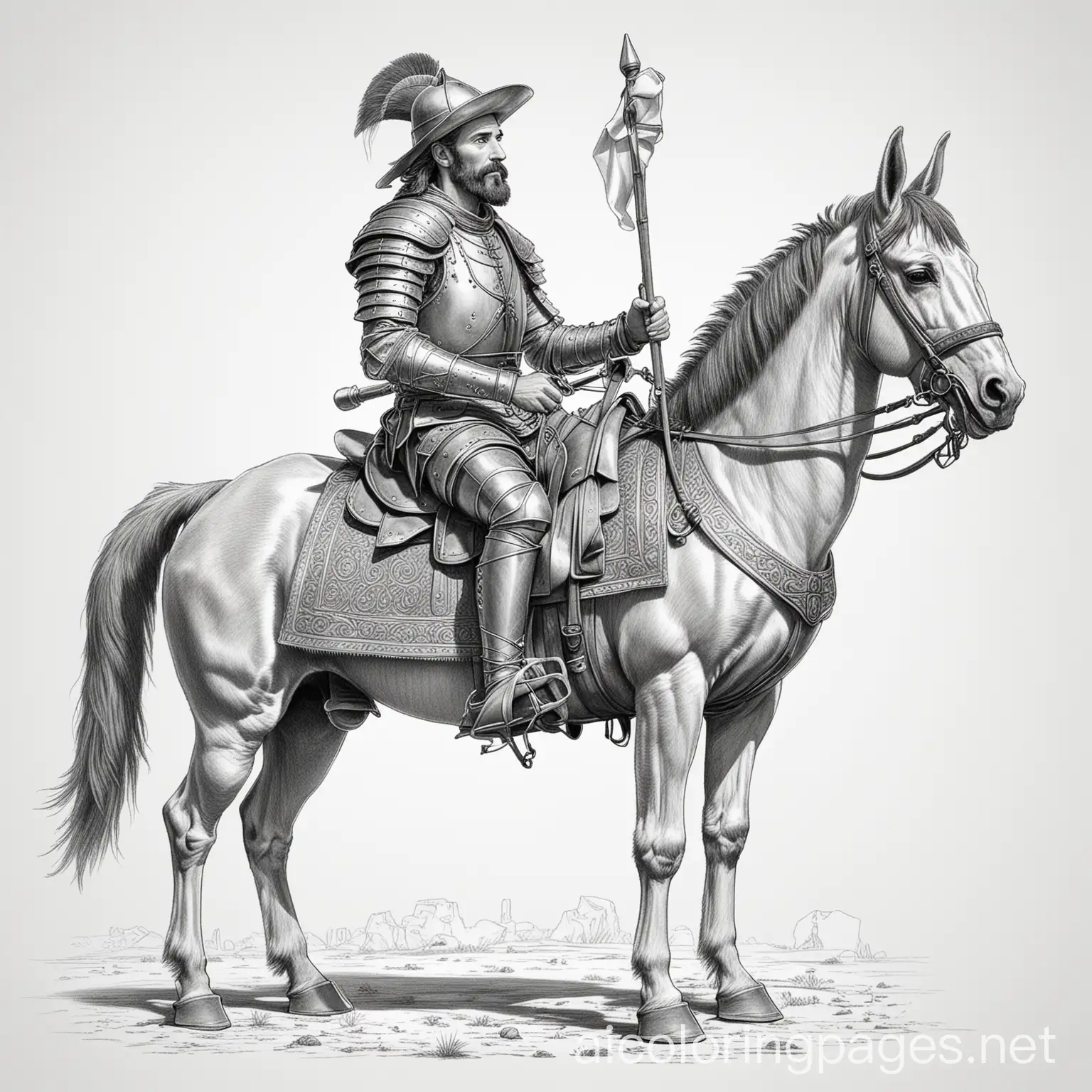 Don-Quixote-and-Sancho-Panza-Coloring-Page-Knight-and-Donkey-Illustration