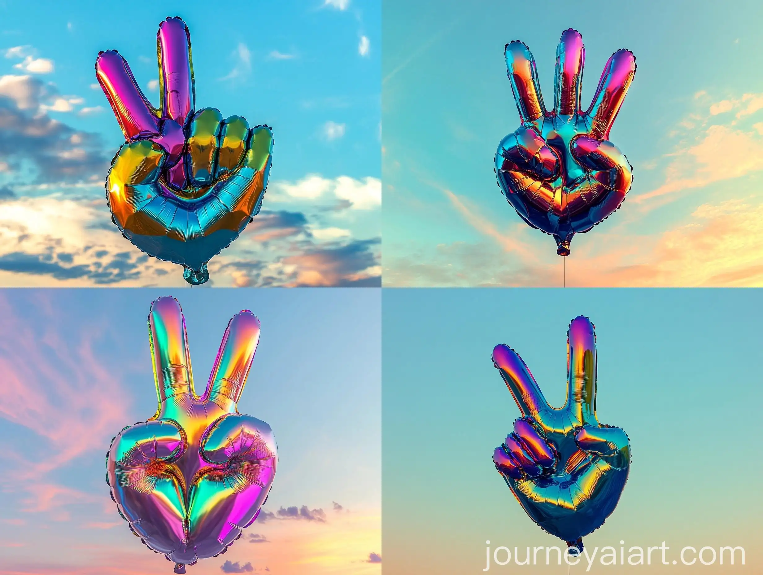 Playful-Peace-Sign-Helium-Balloon-Floating-in-Sunrise