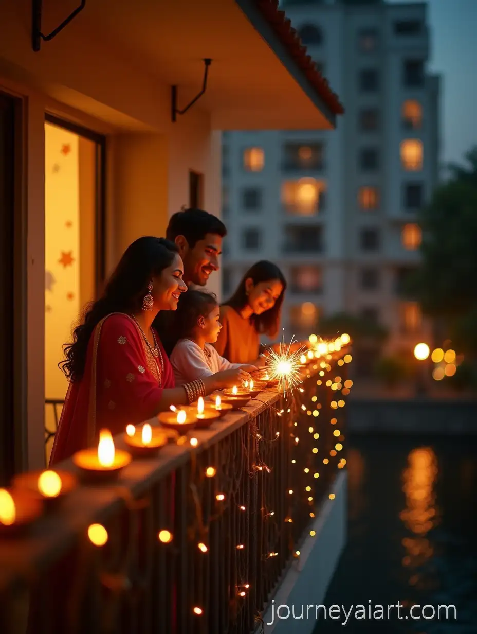 Indian-Family-Celebrating-Diwali-with-Sparklers-on-Apartment-Balcony-at-Night