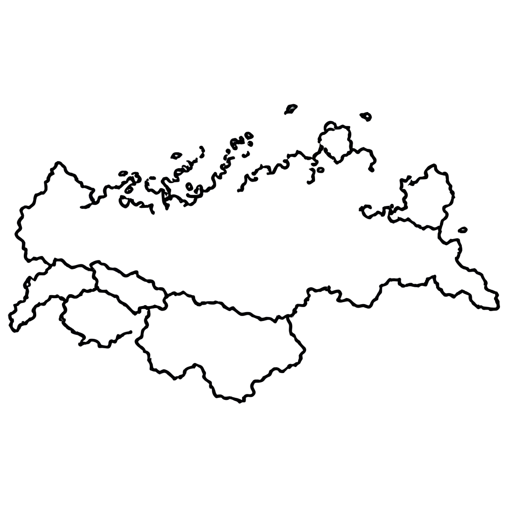 black outline map of Russia with city division