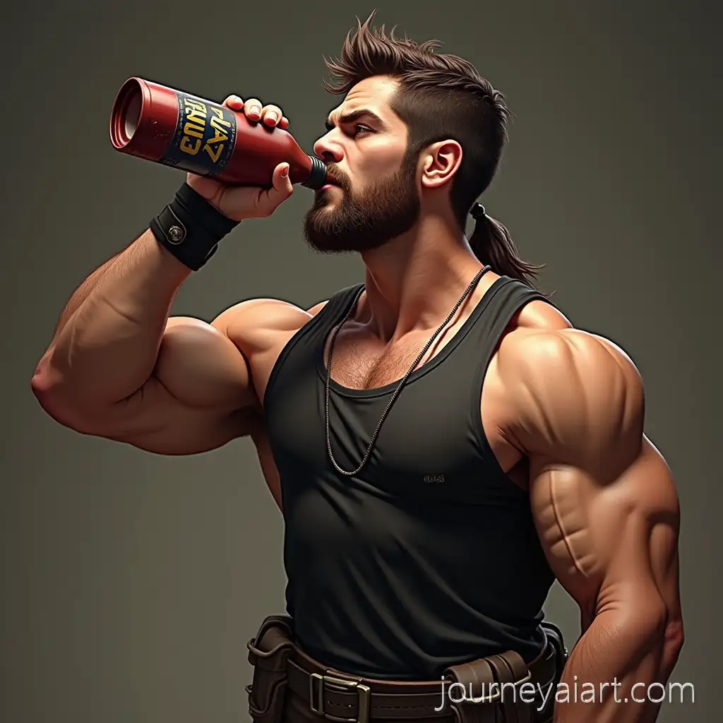 Muscular-Survivor-of-Last-War-Alliance-LWS2-Drinking-from-GEMY-Bottle