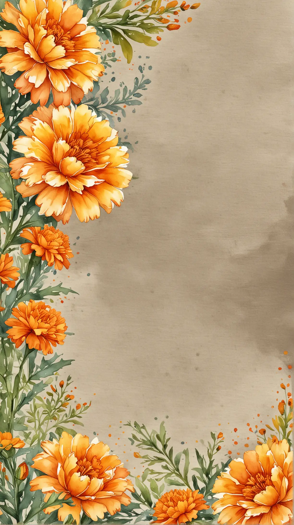 Watercolor Marigold Corner Border