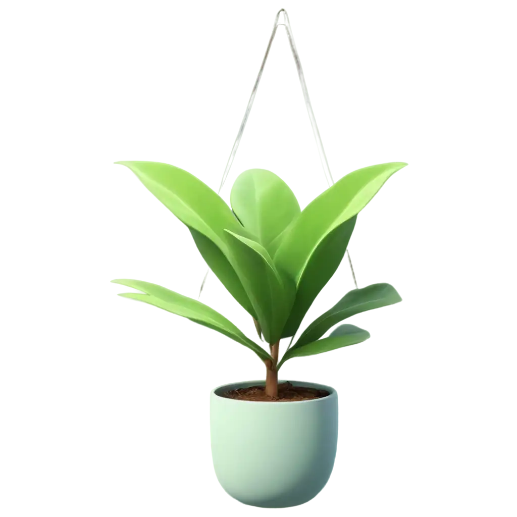 beautiful green hanging ampelous plant with wide sweeping leaves in a pot 3d render