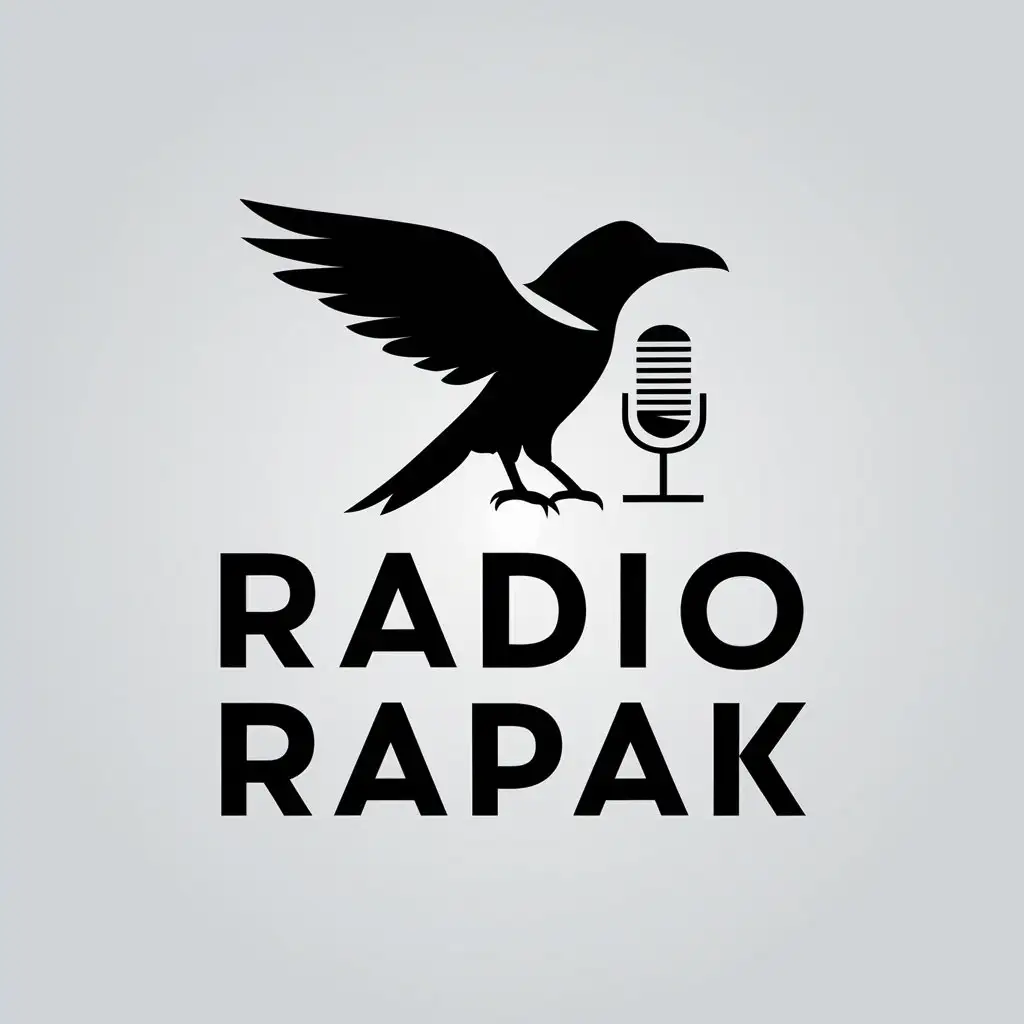 a vector logo design,with the text "Radio Rapak", main symbol:a raven and a microphone,Minimalistic,be used in Podcast-Logo industry,clear background