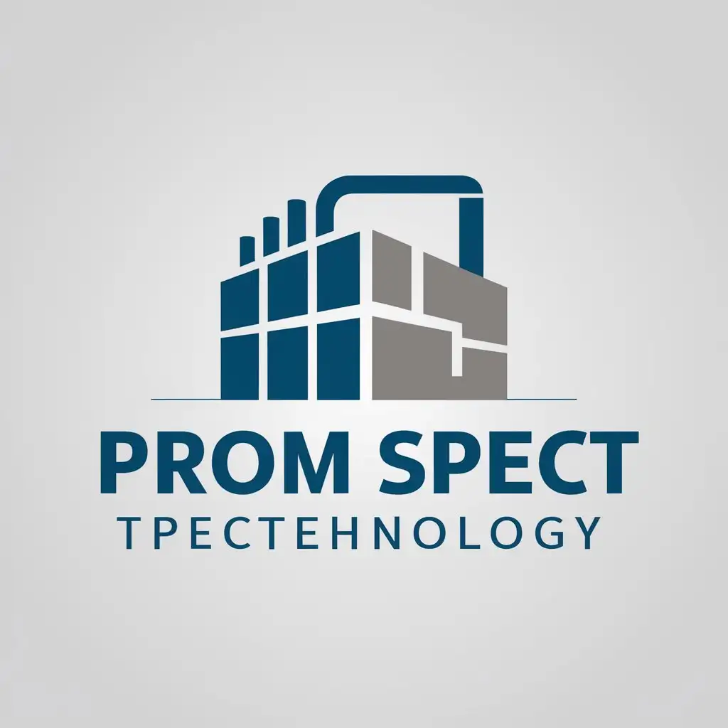 LOGO-Design-for-PROM-SPECTECHNOLOGY-Blue-Gray-Cubic-Factory-and-Pipes-on-White-Background