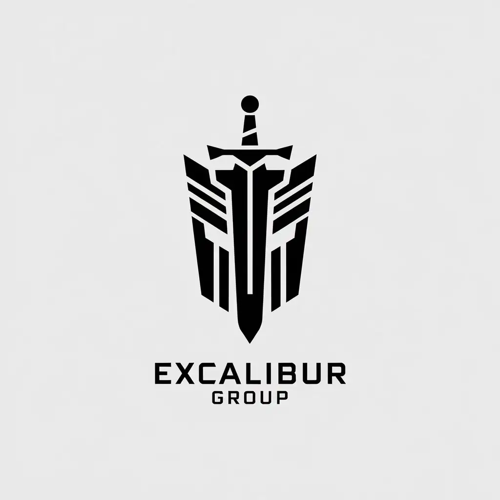 LOGO-Design-for-Excalibur-Group-Minimalist-Sword-and-Transformer-with-Clear-Background