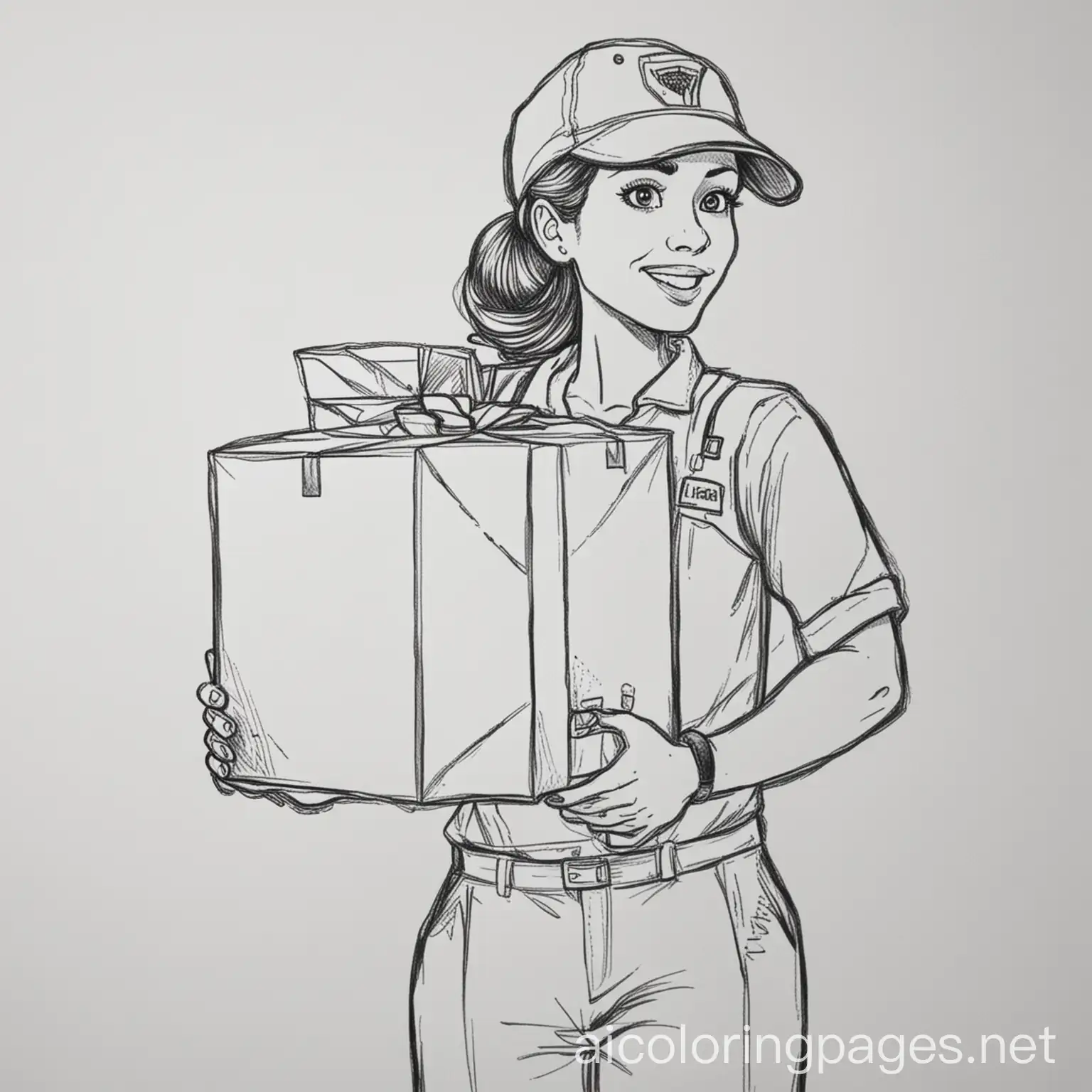 ChildFriendly-Coloring-Page-of-a-Woman-Delivering-Packages