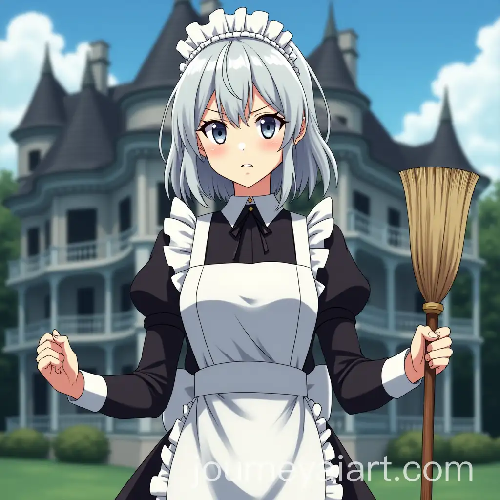 Anime-Maid-with-White-Hair-Holding-Broom-in-Front-of-Mansion
