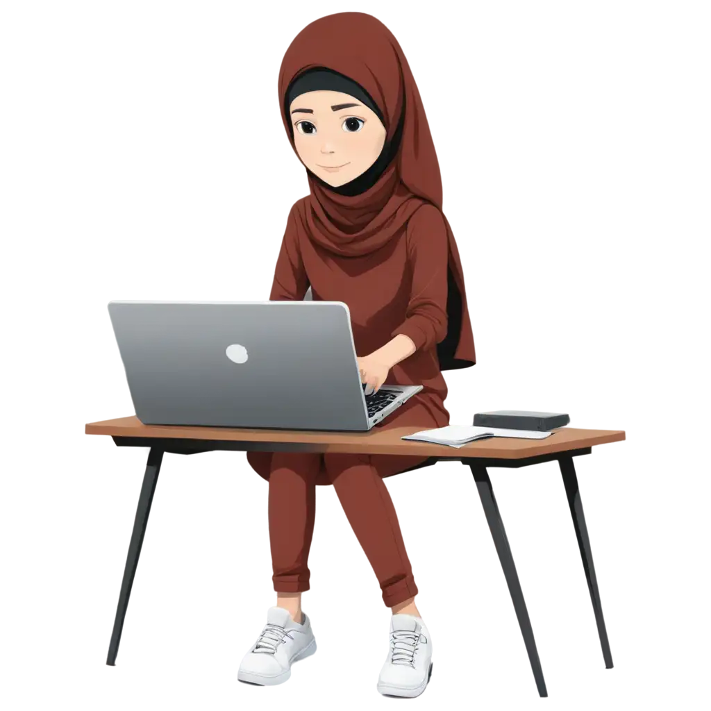 Muslim-Girl-Coding-at-Desk-HighQuality-PNG-Image-for-Diverse-Applications