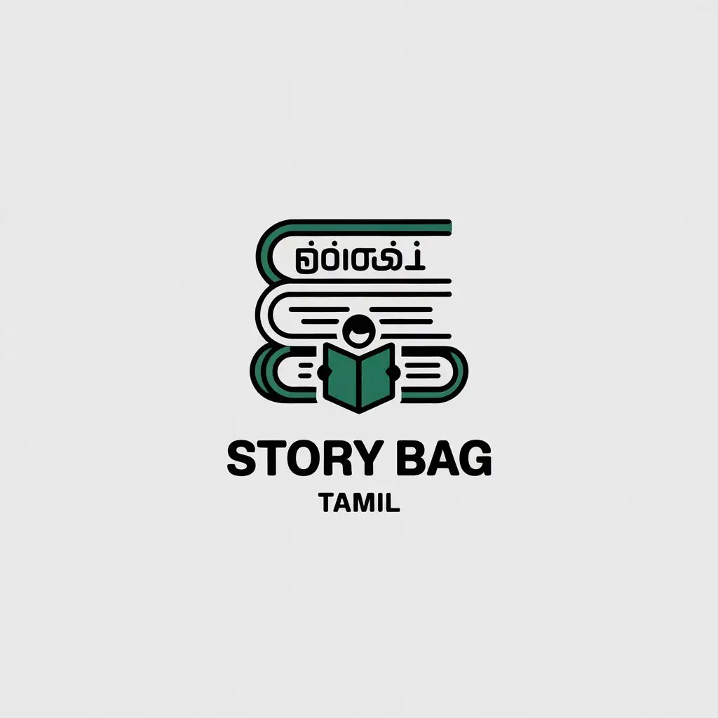 LOGO Design for Story Bag Tamil Minimalistic Vector with Books and Reading Theme