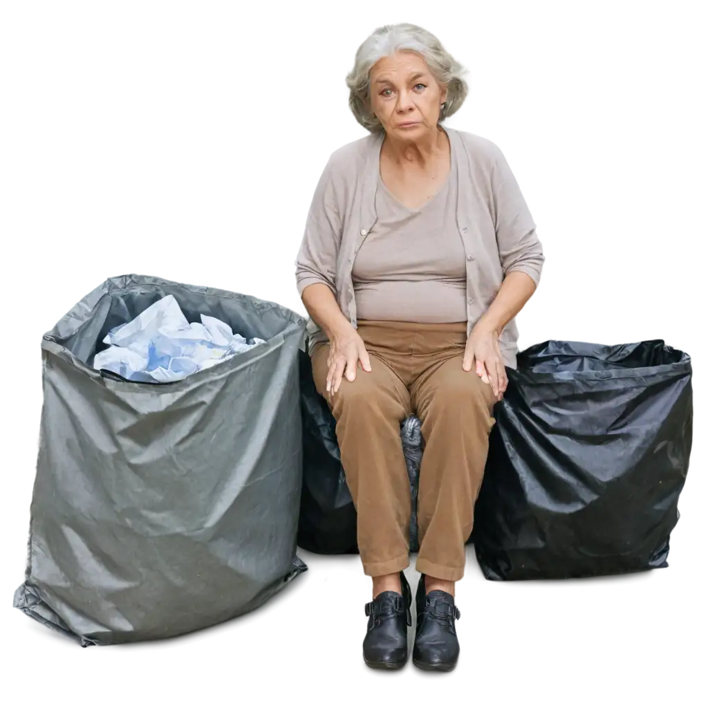 Old-Woman-with-Wrinkles-Sitting-on-a-Pile-of-Trash-PNG-Image-HighQuality-and-Transparent-Art-for-Various-Applications