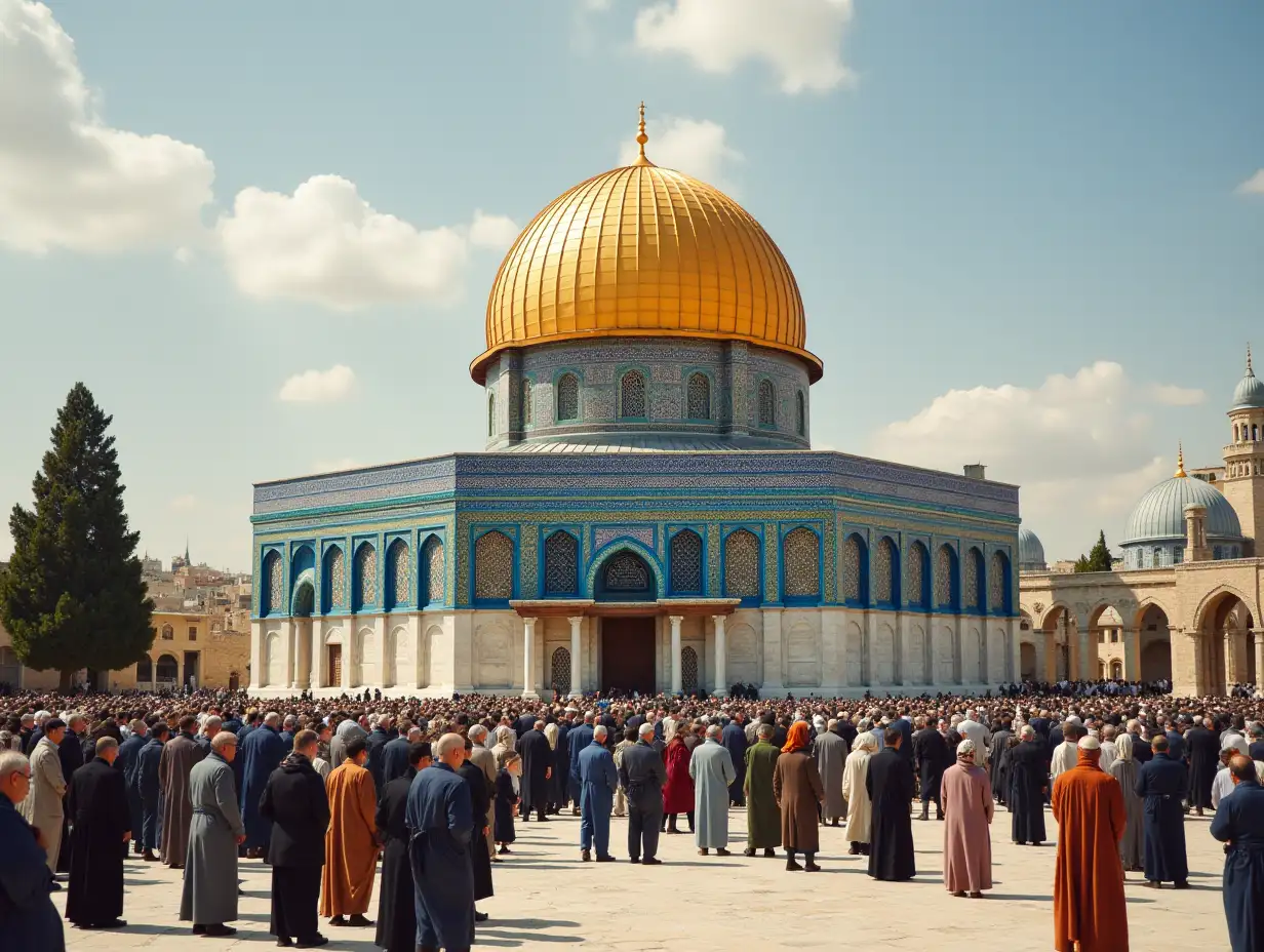 image of Al-Aqsa Mosque in Palestine and people praying