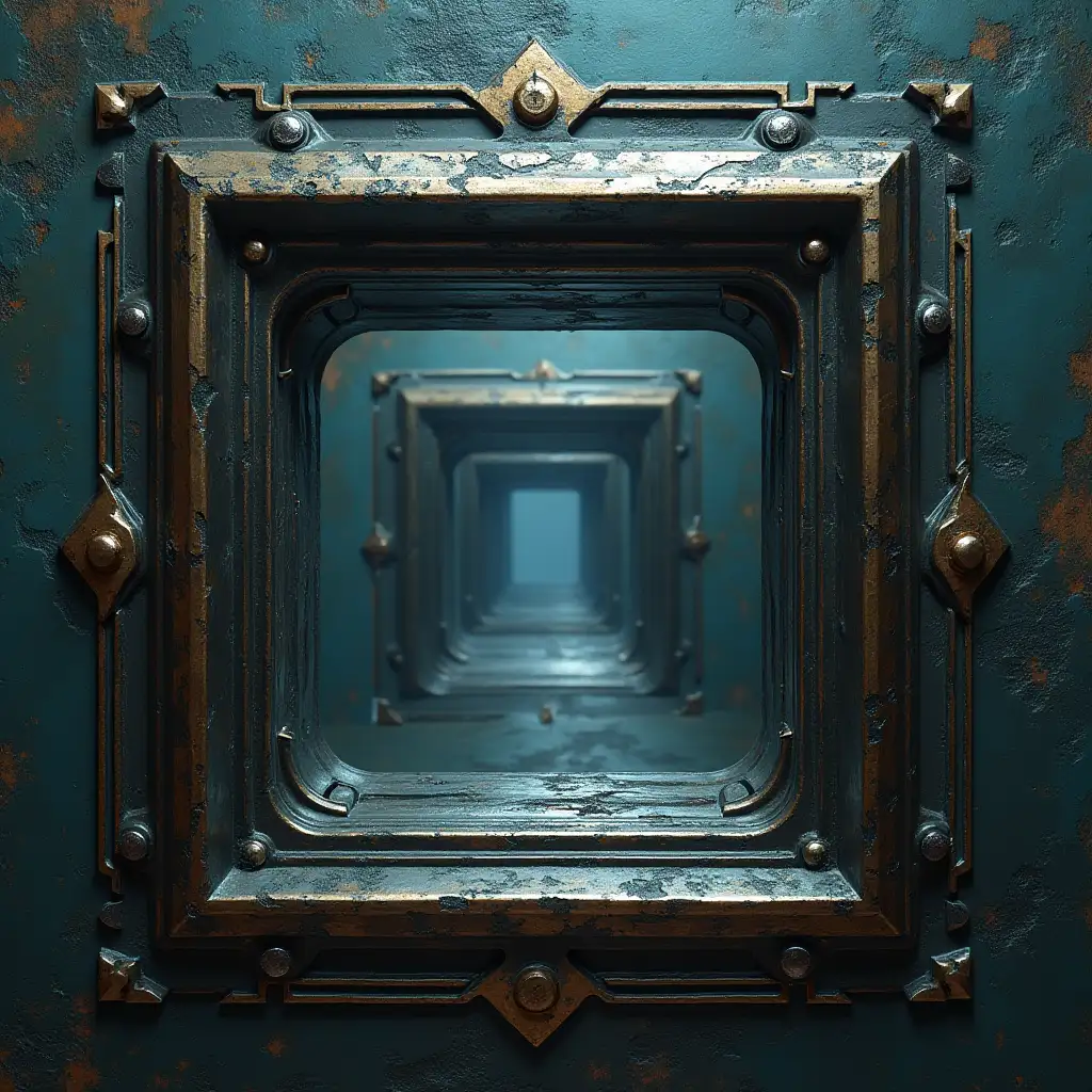 Futuristic-Square-Mirror-Portal-to-Another-Dimension-with-Metallic-and-Ancient-Elements