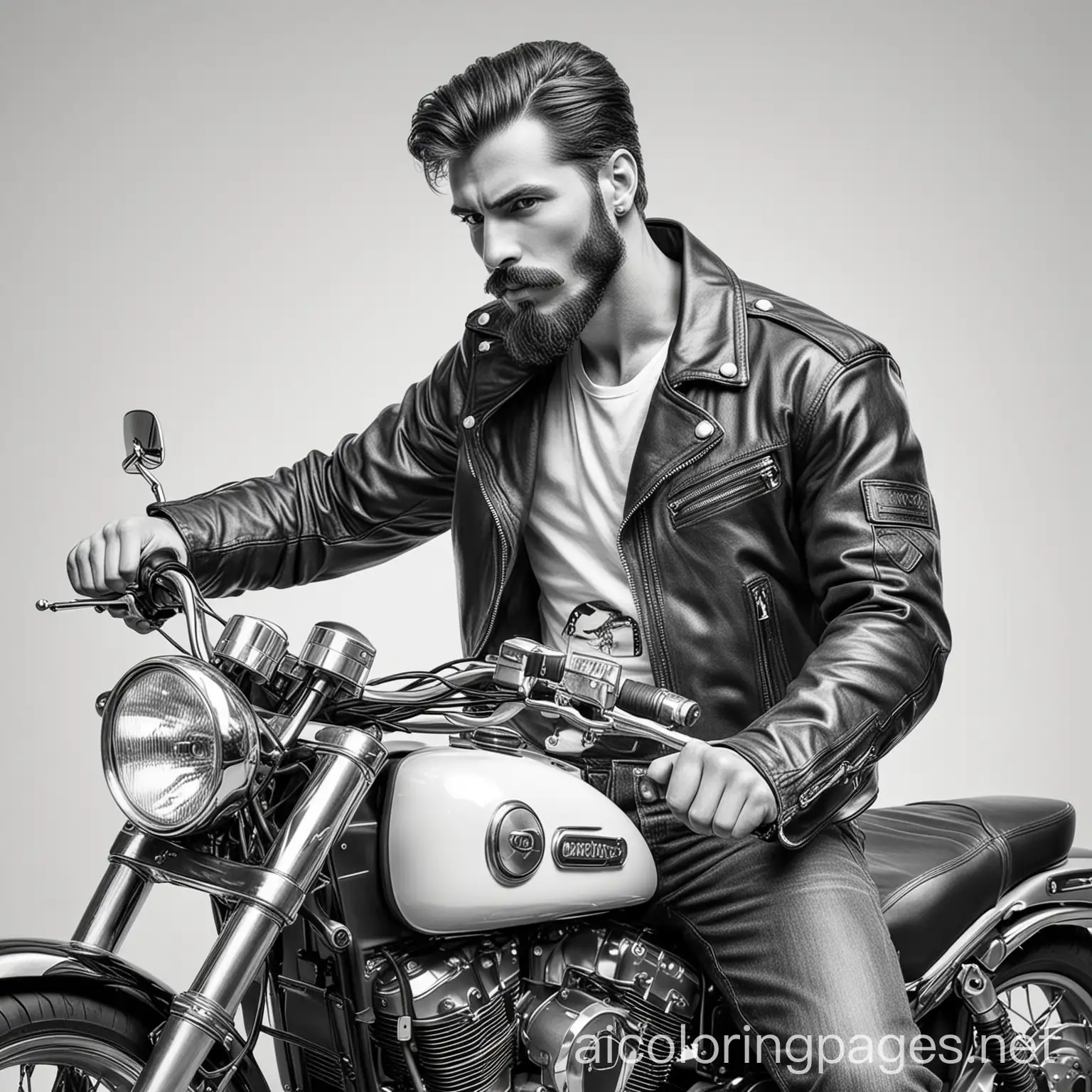 Rugged-Biker-in-Leather-Jacket-on-a-Motorbike-Coloring-Page