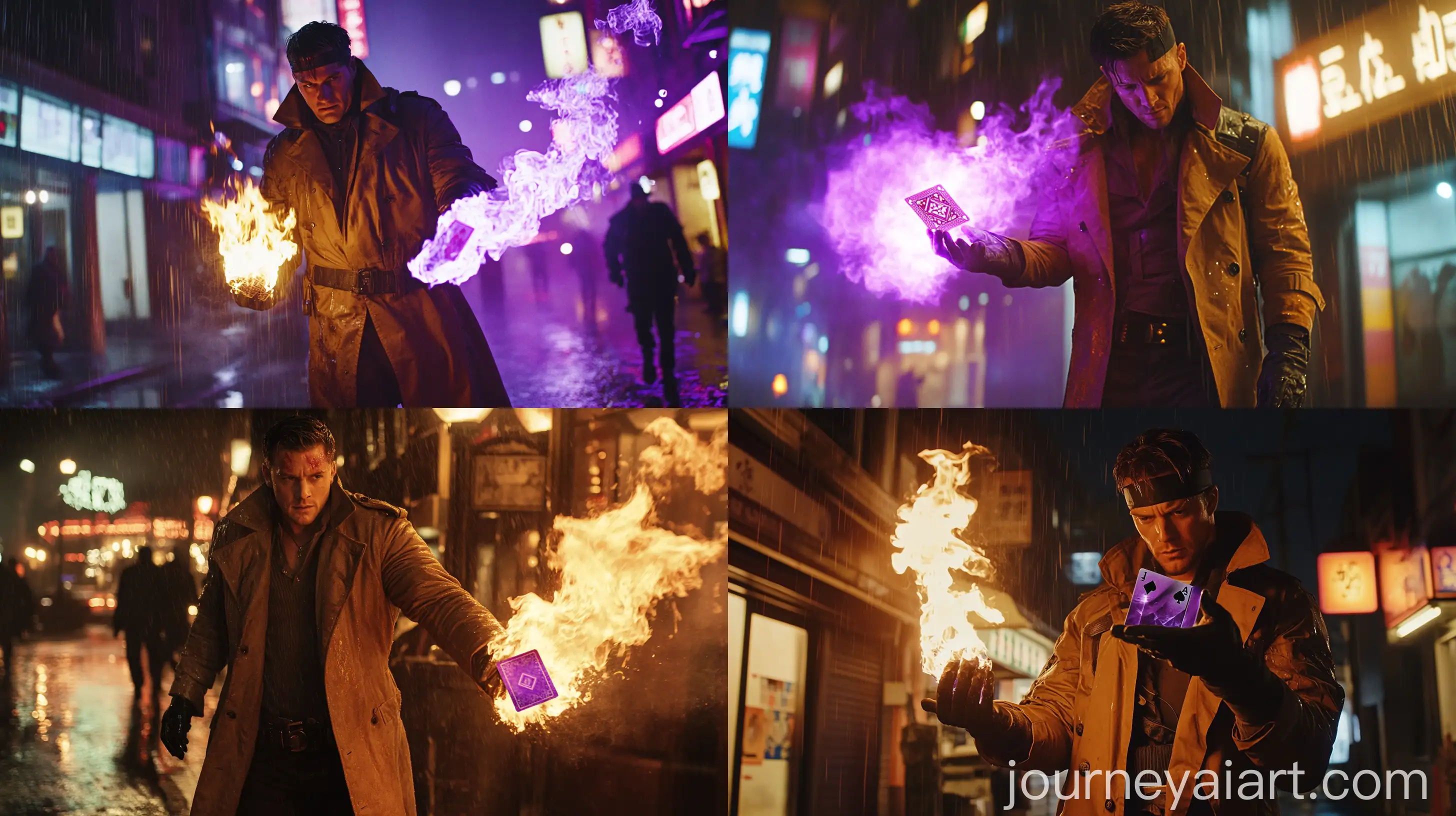 Channing-Tatum-in-Brown-Trench-Coat-Holding-Burning-Playing-Card