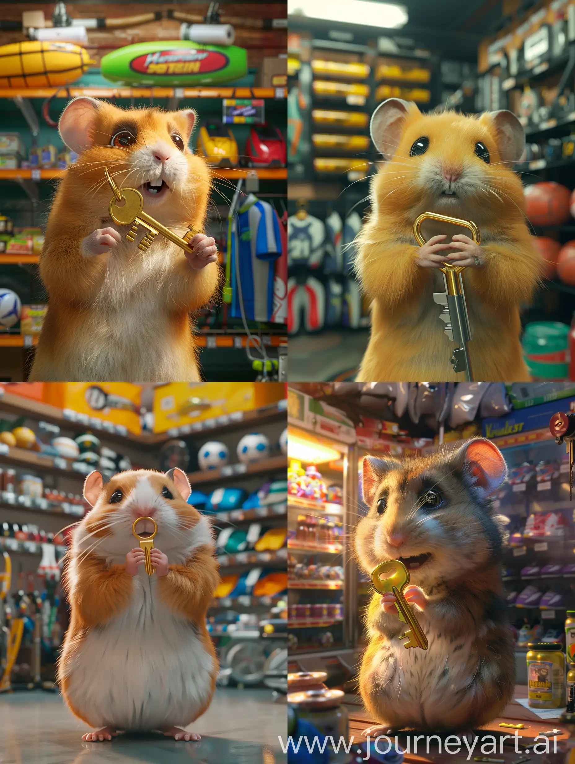 Golden-KeyHolding-Hamster-in-Sports-Store