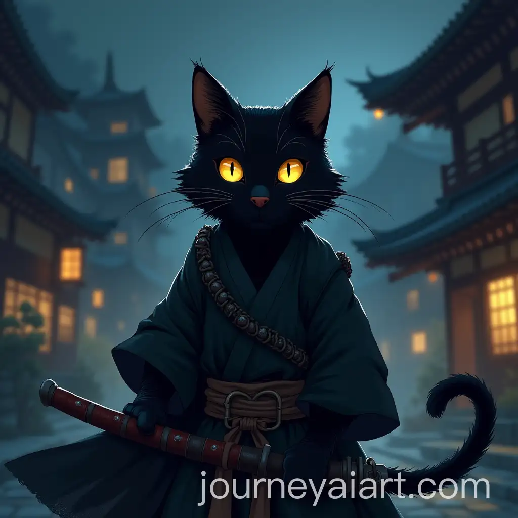 Black-Cat-with-Yellow-Eyes-in-Samurai-Suit-Battling-Shadow-BeastsAI-Image-Prompt-Expansion-at-Night