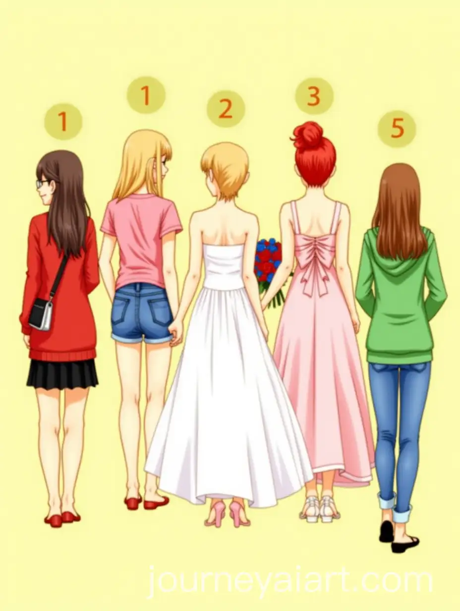 Five-Women-in-Different-Outfits-and-Hairstyles-with-Yellow-Background