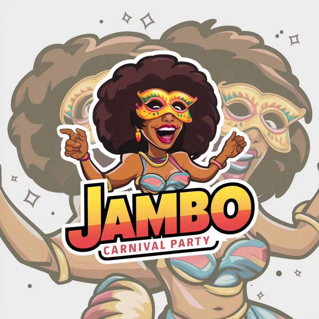 LOGO Design for JAMBO CARNIVAL PARTY Afro Woman Carnival Mask Brazilian Theme