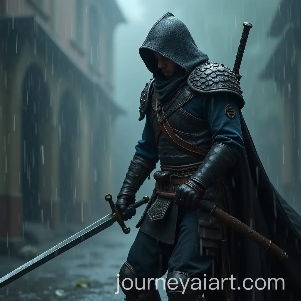 Warrior-Ready-to-Attack-Enemy-in-the-Rain