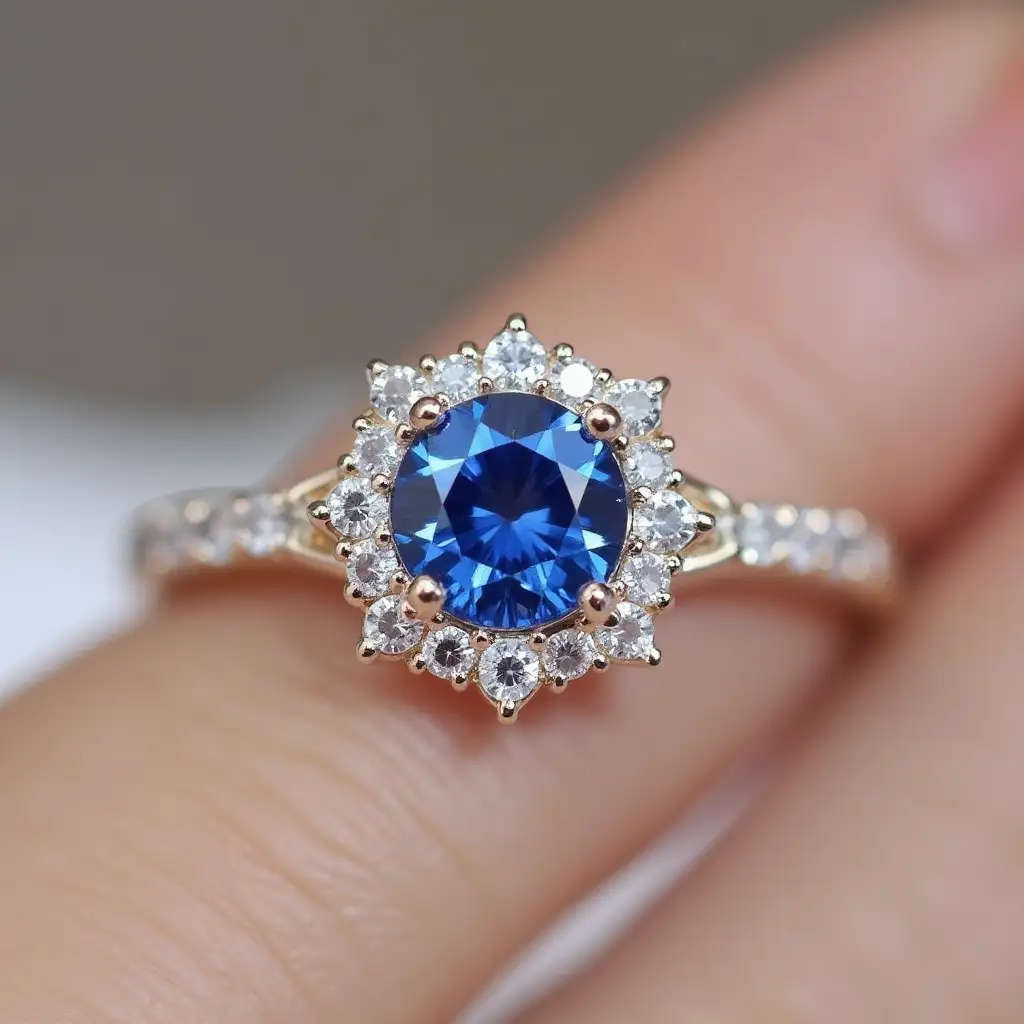 a snowflake-shaped blue sapphire ring, fashion simple style