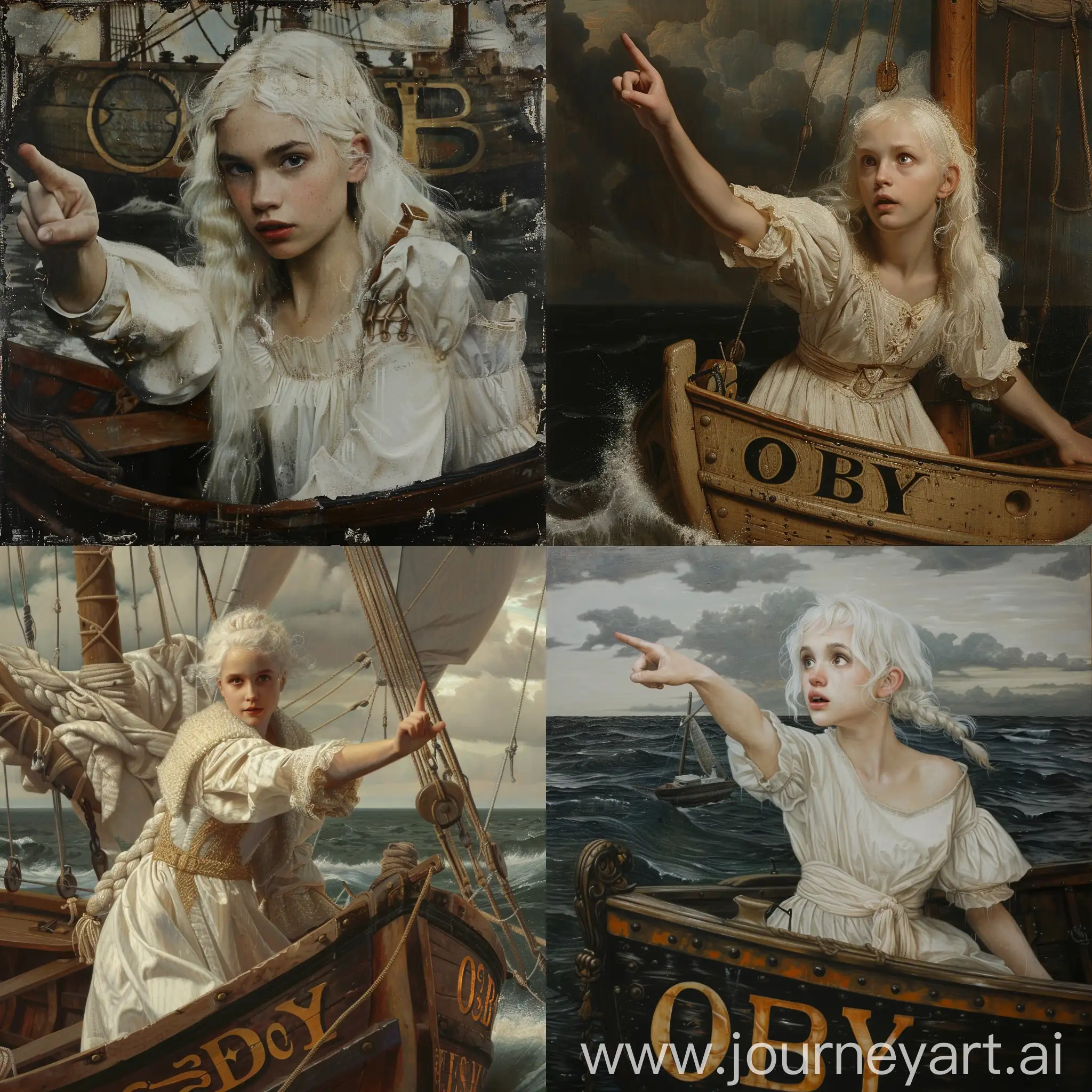 Girl-in-White-Dress-Pointing-on-Boat-with-O-B-Y-Text