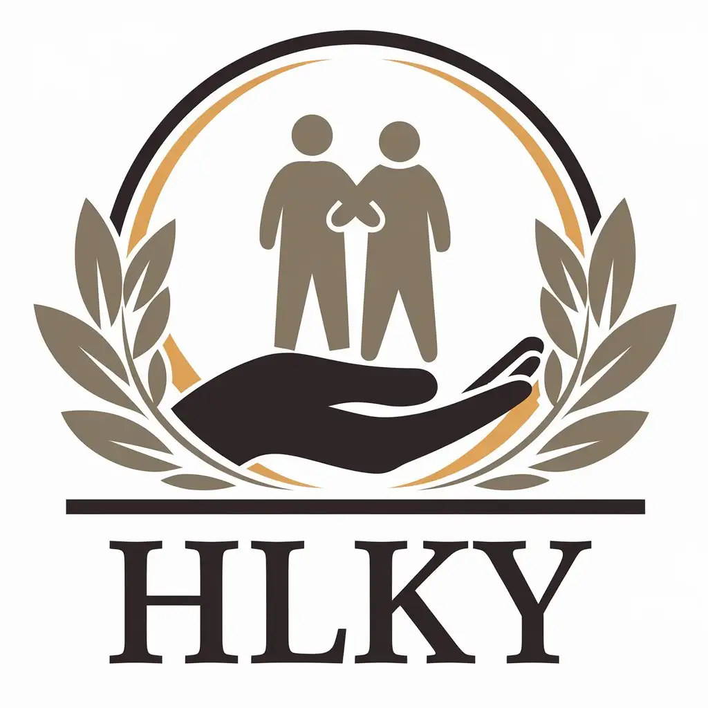 LOGO Design for HLKY Vector with Elderly People Supported by Palm Home Family Industry Theme