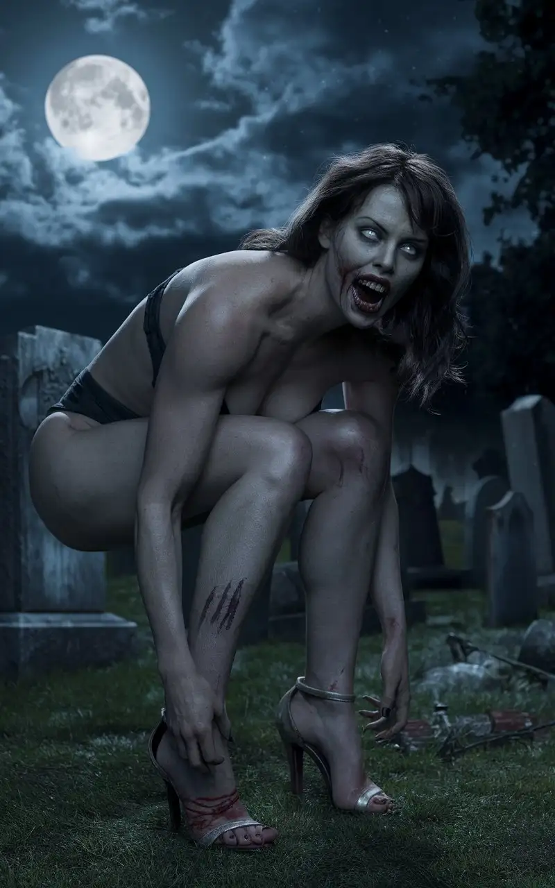 Cinematic-Image-of-a-Muscular-Zombie-Charlize-Theron-in-High-Heel-Sandals-at-a-Moonlit-Cemetery