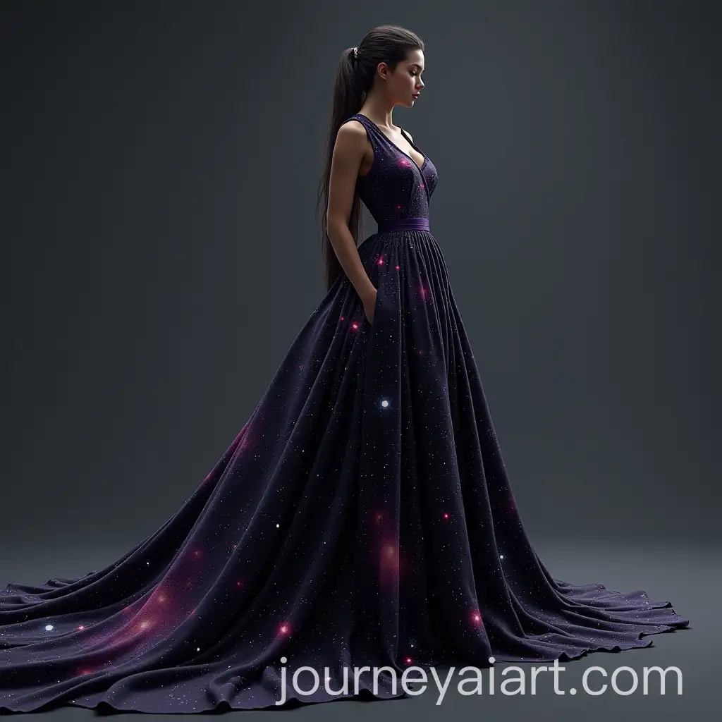 Vantablack-Galaxy-Girl-in-Long-Dress-with-Train-in-3D