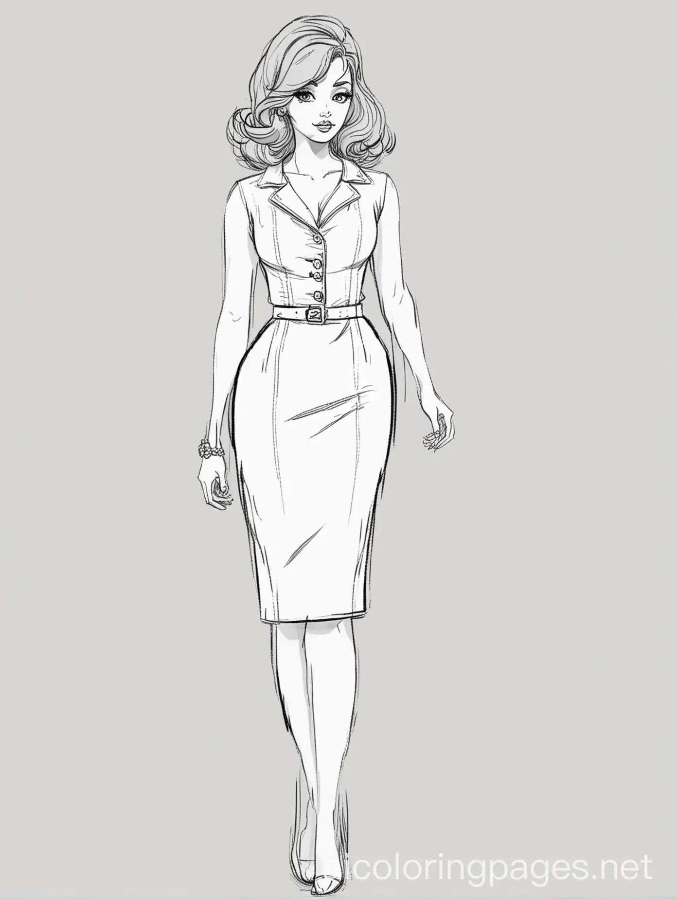 Voluptuous-Adult-Female-Fashion-Style-in-1960-Black-and-White-Line-Art